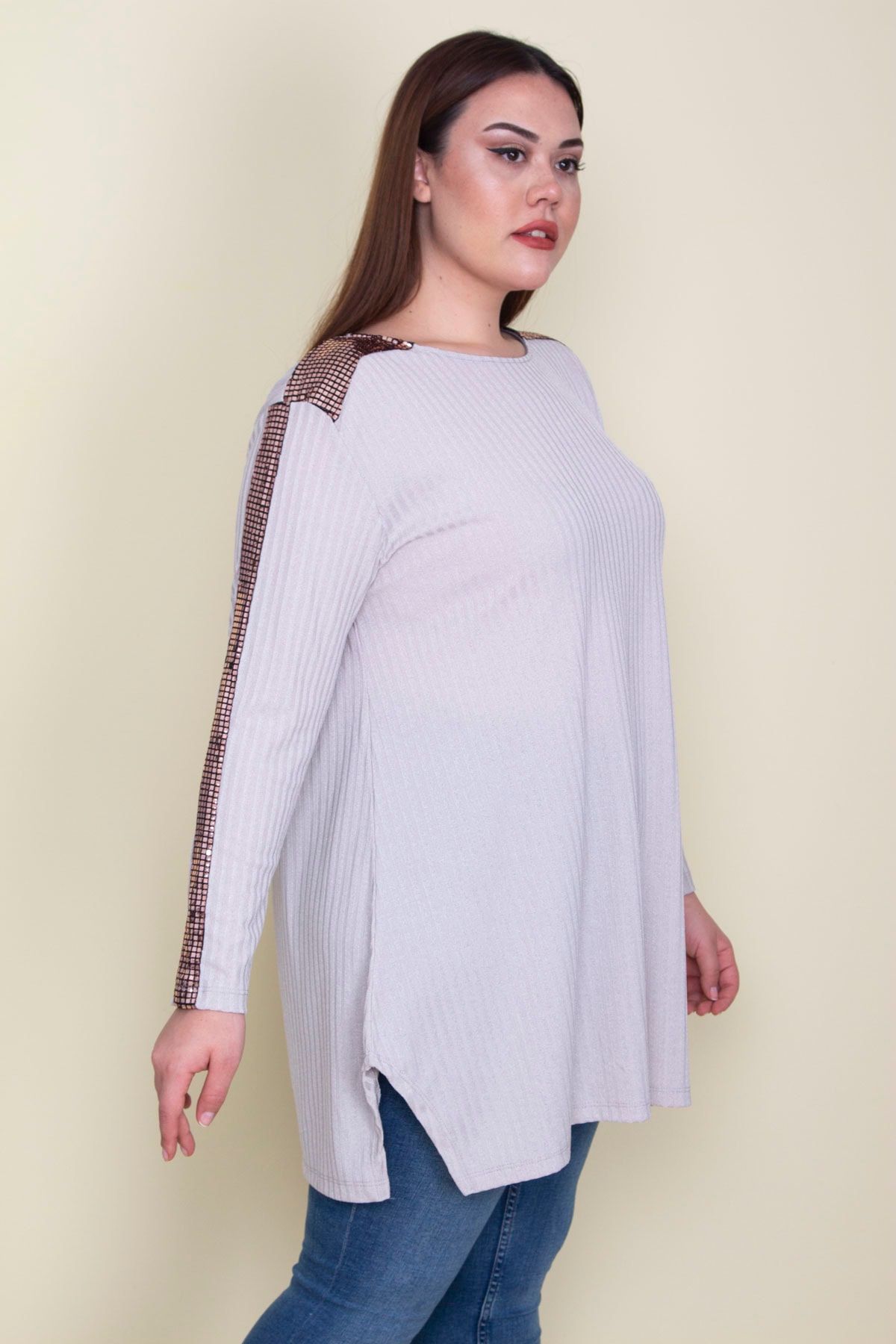 ans Women s Large Size Stone Shoulders and Sleeves Sequined