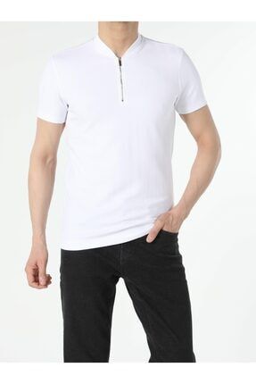 Slim Fit Erkek Beyaz Kısa Kol Polo Tişört .CL1054350_Q1.V1_WHT