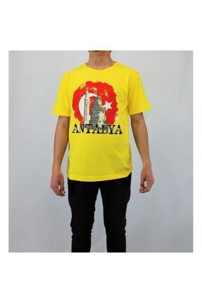 Sarı Antalya Saat Kule Baskılı Tshirt BYS13923