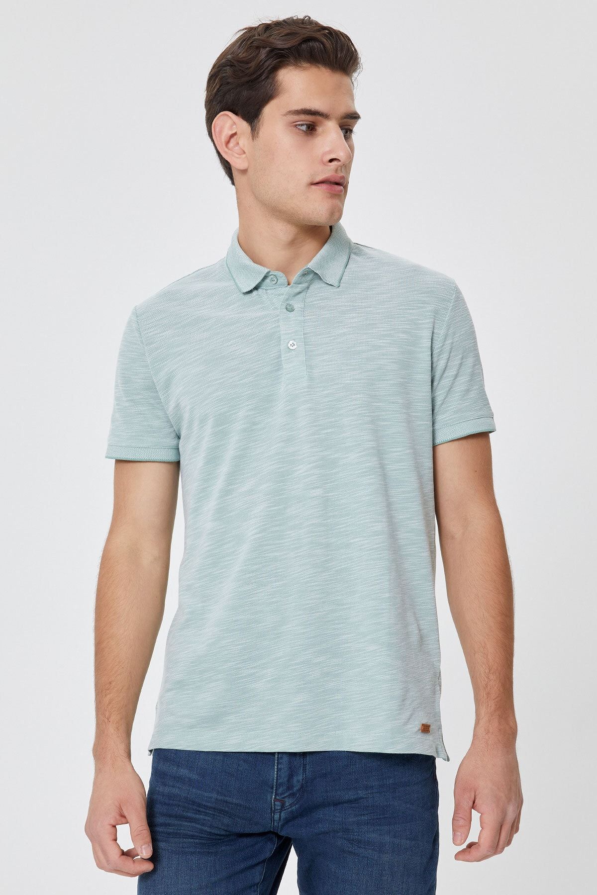 تی شرت مردانه جیک پولو یقه پاستلی سبز 212 LCM 242049 Lee Cooper