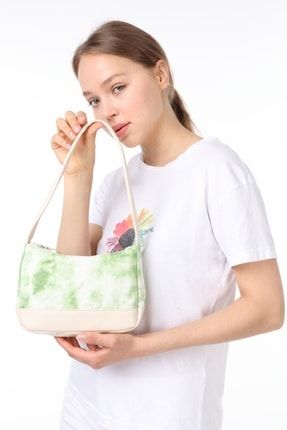 Icone Kadın Batik Baskılı Kanvas Baguette Baget Omuz Ve El Çantası Koyu Yeşil ICN0155