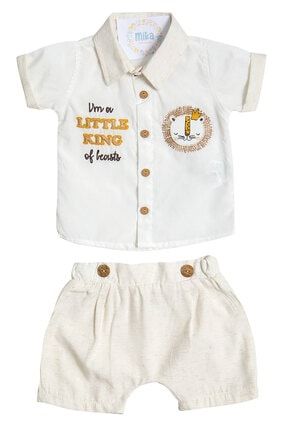 Aslan Nakışlı Gömlek Şort Erkek Bebek Yazlık Takım MB-00645