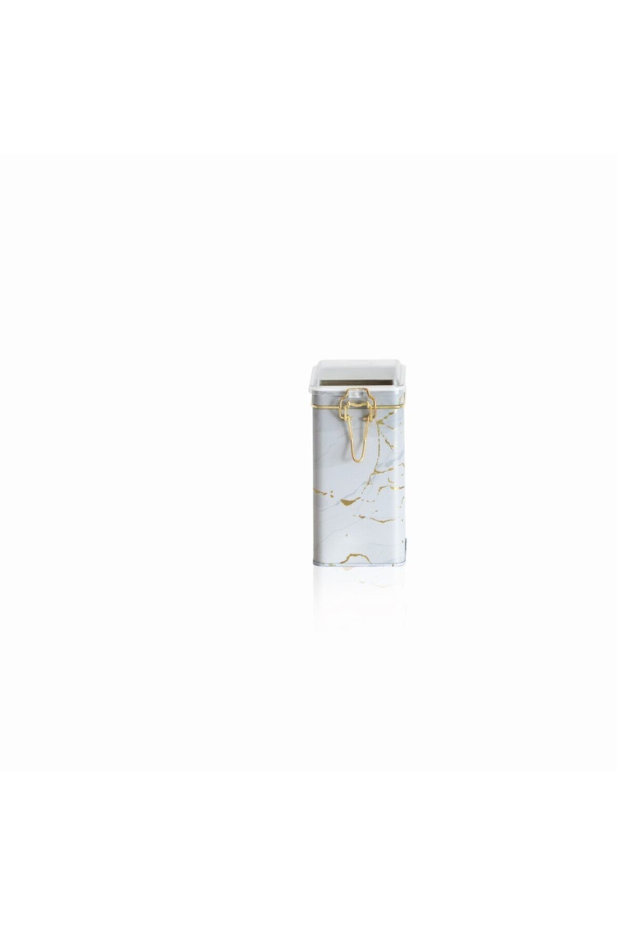 EVLE-Ef043-51 Marble White Patterned Rectangular Metal Storage Container 8x10 Cm 3