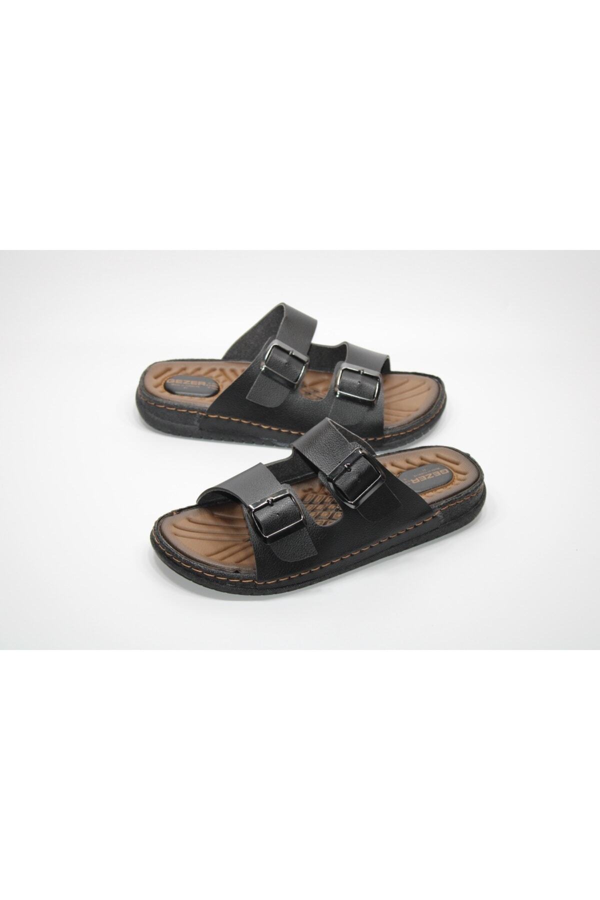 GEZER-Orthopedic Adjustable Double Buckle Brown Daily Home-Work-Street Slippers 2