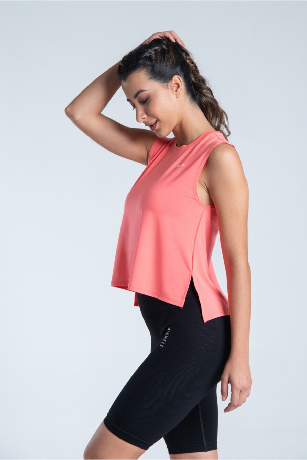 Vienfit-Women's Slit Detailed Sports Tshirt - Speed Sports Athlete - Tank Top Pink 2