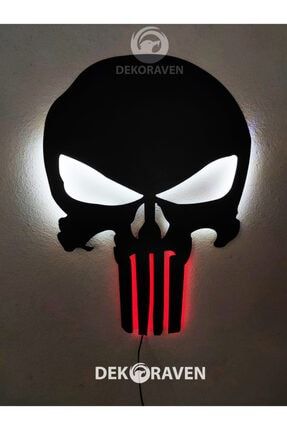 Punisher Dekoratif Işıklı Tablo kurukafa
