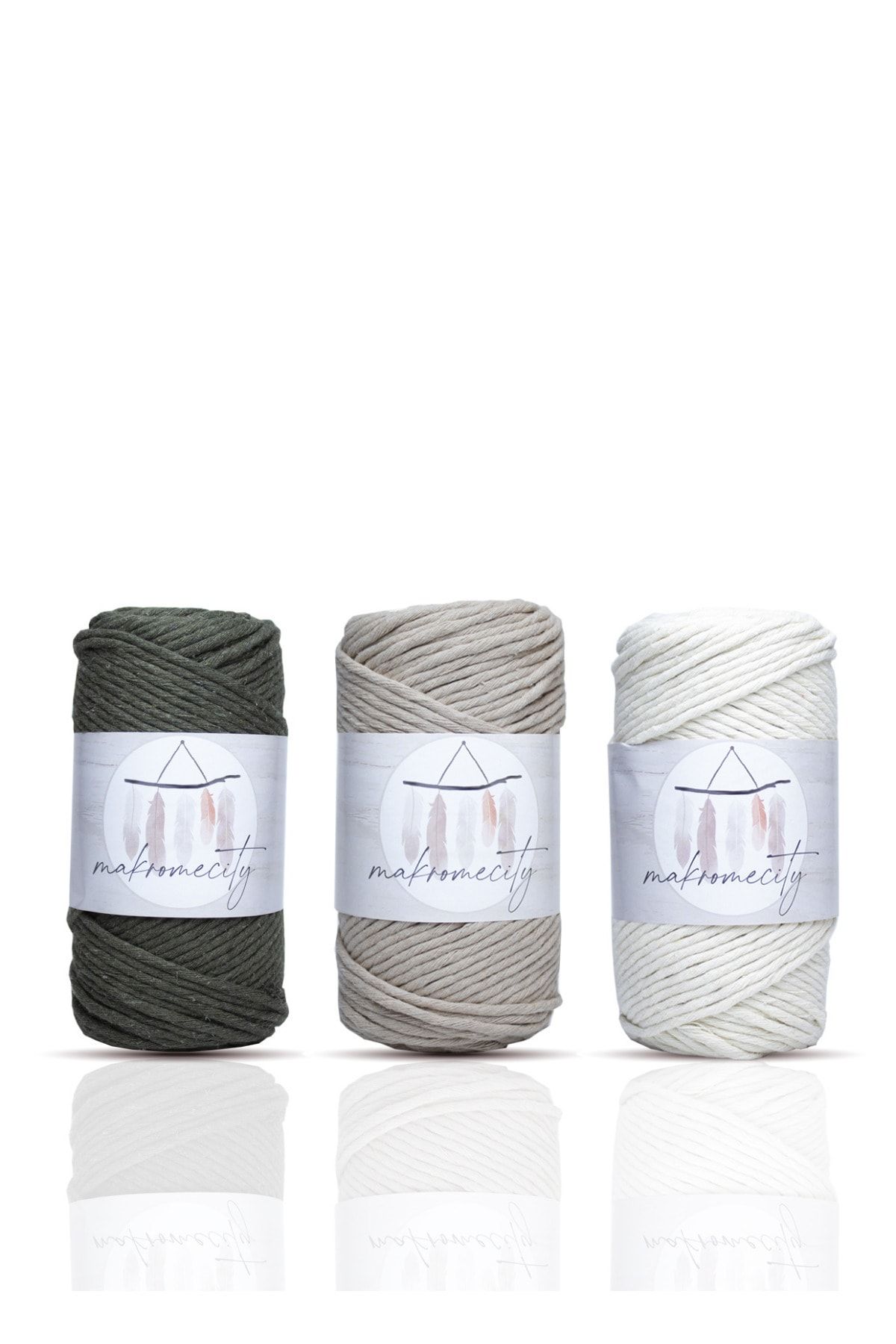 Makromecity-Macromecity Taranan Macrame Macrame Hobby Rope Set of 3 2 Ecru 1 Baby Blue 1