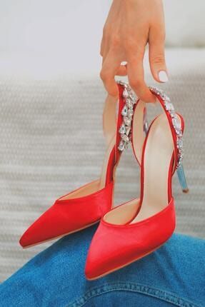 Gent Kırmızı Saten Kadın Topuklu Ayakkabı CS-3500
