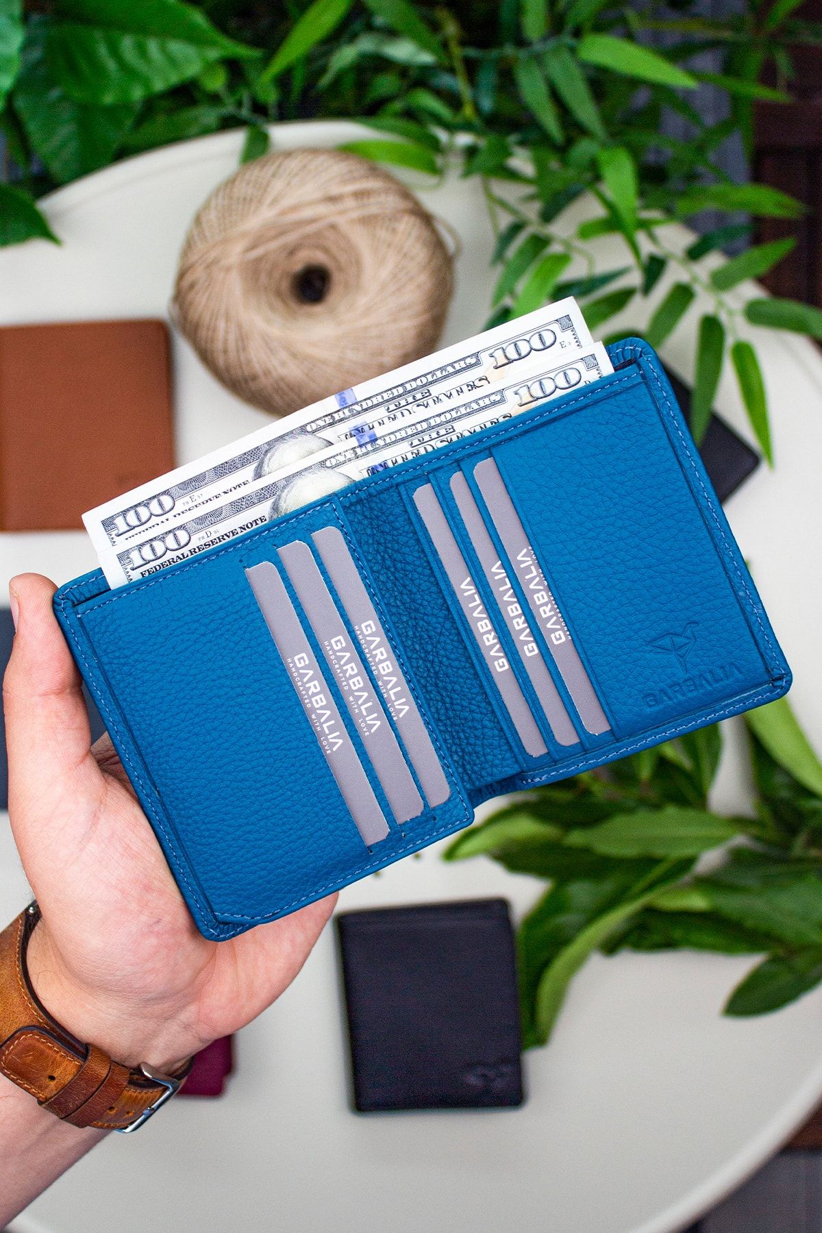 Garbalia-Men's Toledo Genuine Leather Petrol Blue Card Holder Wallet 3