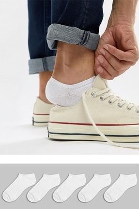 Beyaz, 5'li Paket Farklı Renklerde %80 Pamuklu Patik Sneakers Erkek Çorap SS21MNDMCR01472