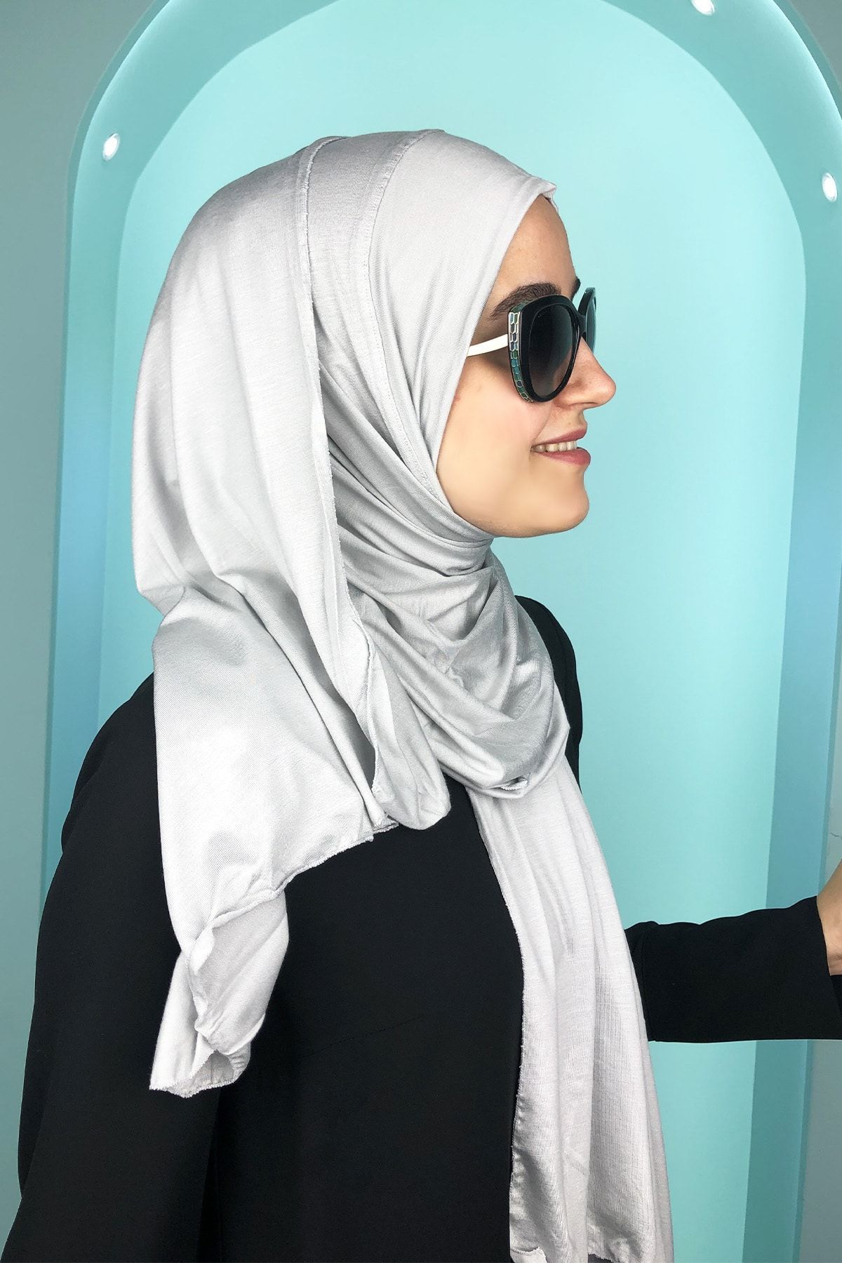 Ecardin Combed Cotton Fabric Lycra Non Slip Hijab Gray Stretch