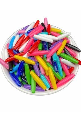 Karışık Renkli Plastik Çubuk , Arpa Model Boncuk,takı,aksesuar Boncuğu (50gr,~80 Adet) MIRCUBUKMODEL