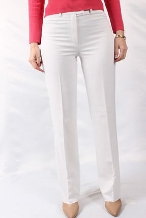 Kadın Beyaz Klasik Pln Pantolon Flora Kumaş Pantolon 107-1 PLN-107-1