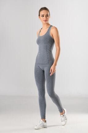 Takım Gri Desen Detaylı Kadın Sporcu Atlet Ve Tayt Örme Seamless Dikişsiz Yoga & Fitness & Plates 16562-T