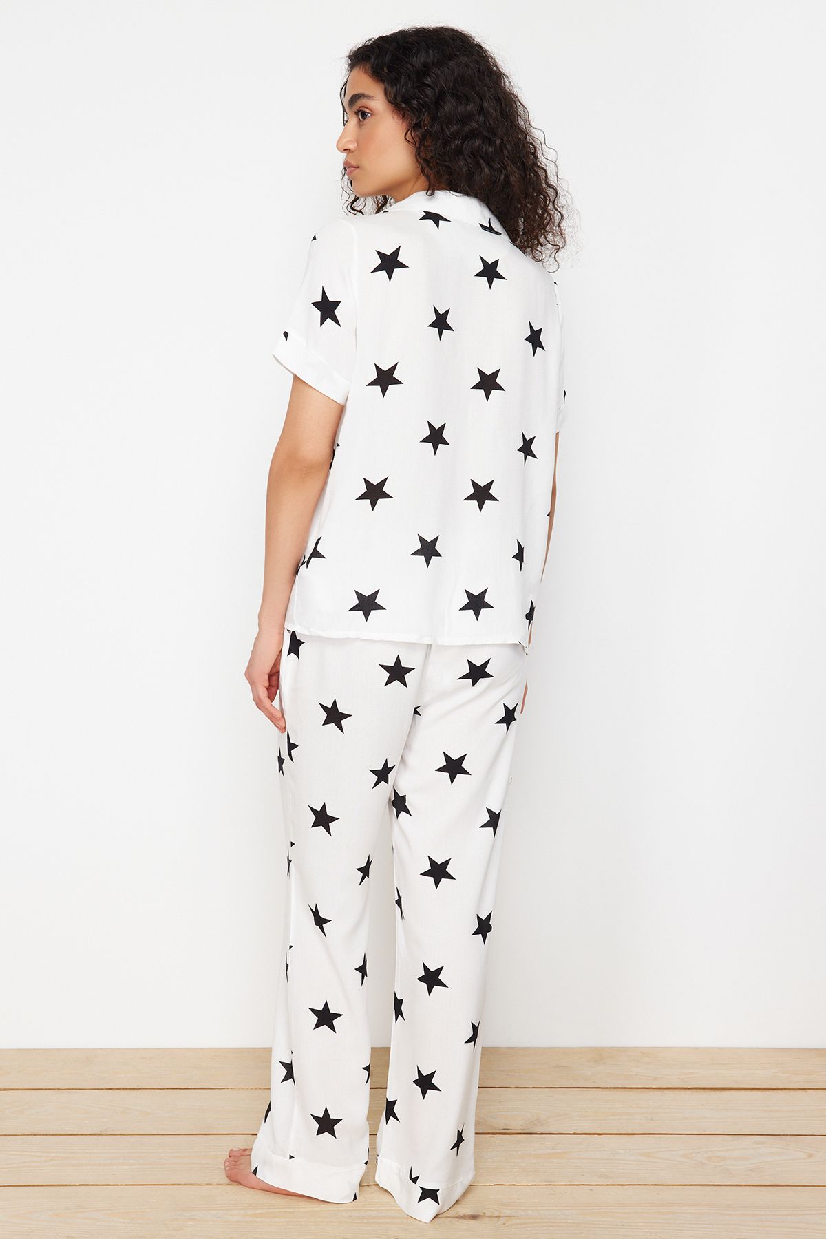 Trendyol Collection-White Star Pattern Viscose Woven Pajamas Set THMSS24PT00293 6