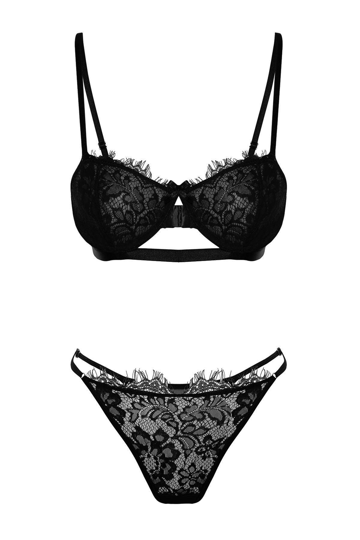 Trendyol Collection-Schwarzes Spitzenband/Schleife, Seilträger, Bügel, ungefüttertes Strickunterwäsche-Set THMAW23CC00013 8