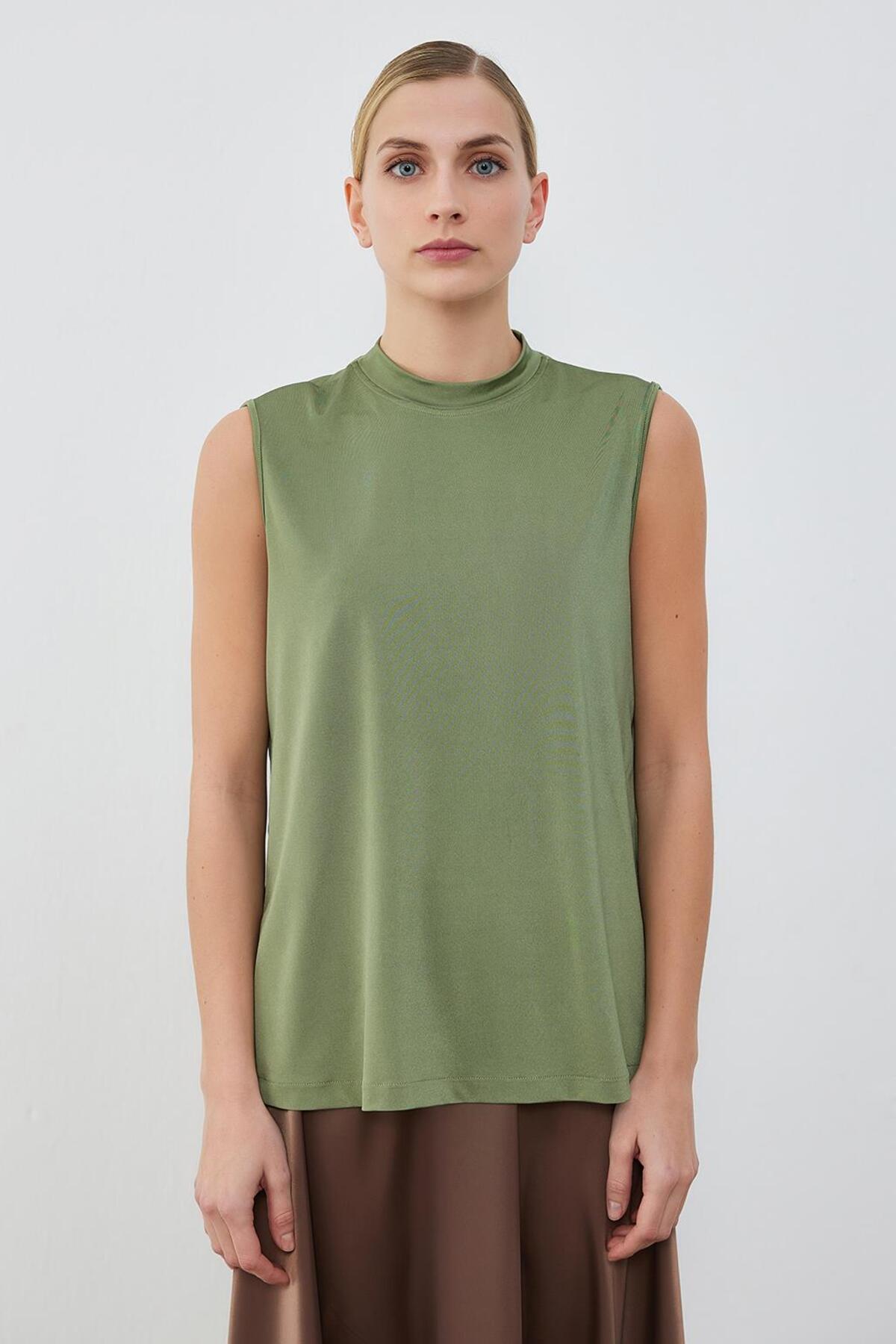 Silk Knitted Teva Sleeveless Underwear Blouse Khaki Green