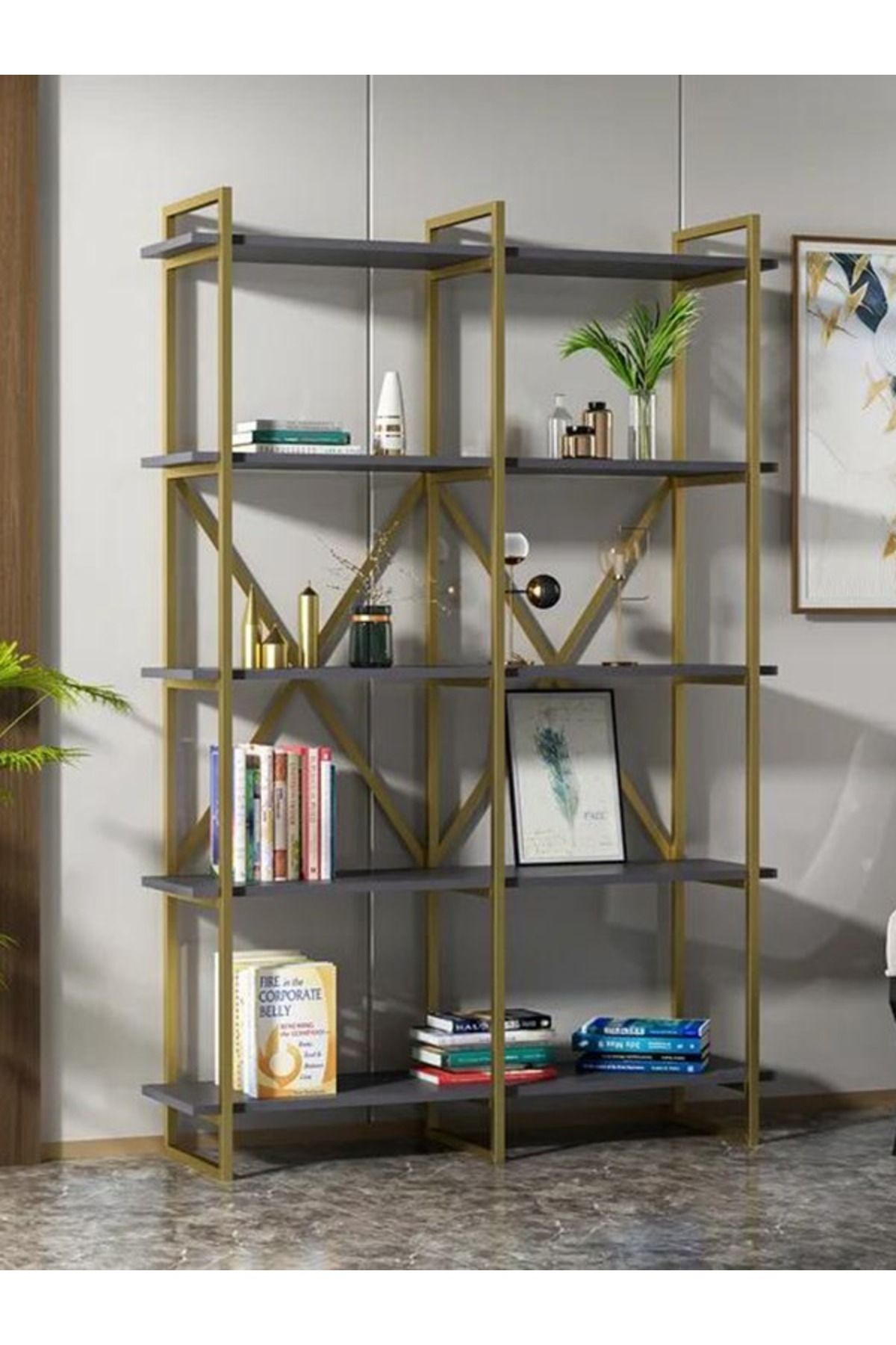 Luxury 180x120 5 Raflı Kitaplık Aksesuar Rafı