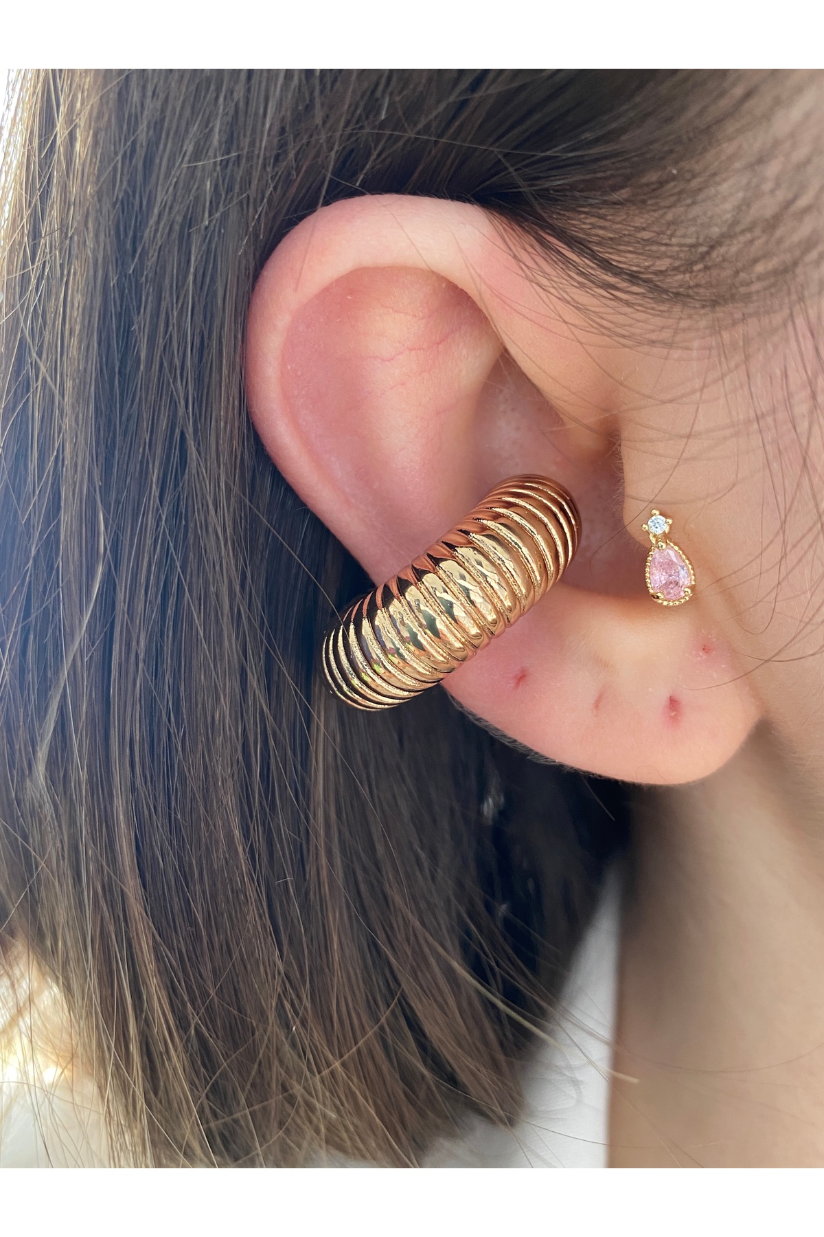 Boğumlu Halka Altın Kaplama Kıkırdak Earcuff 7