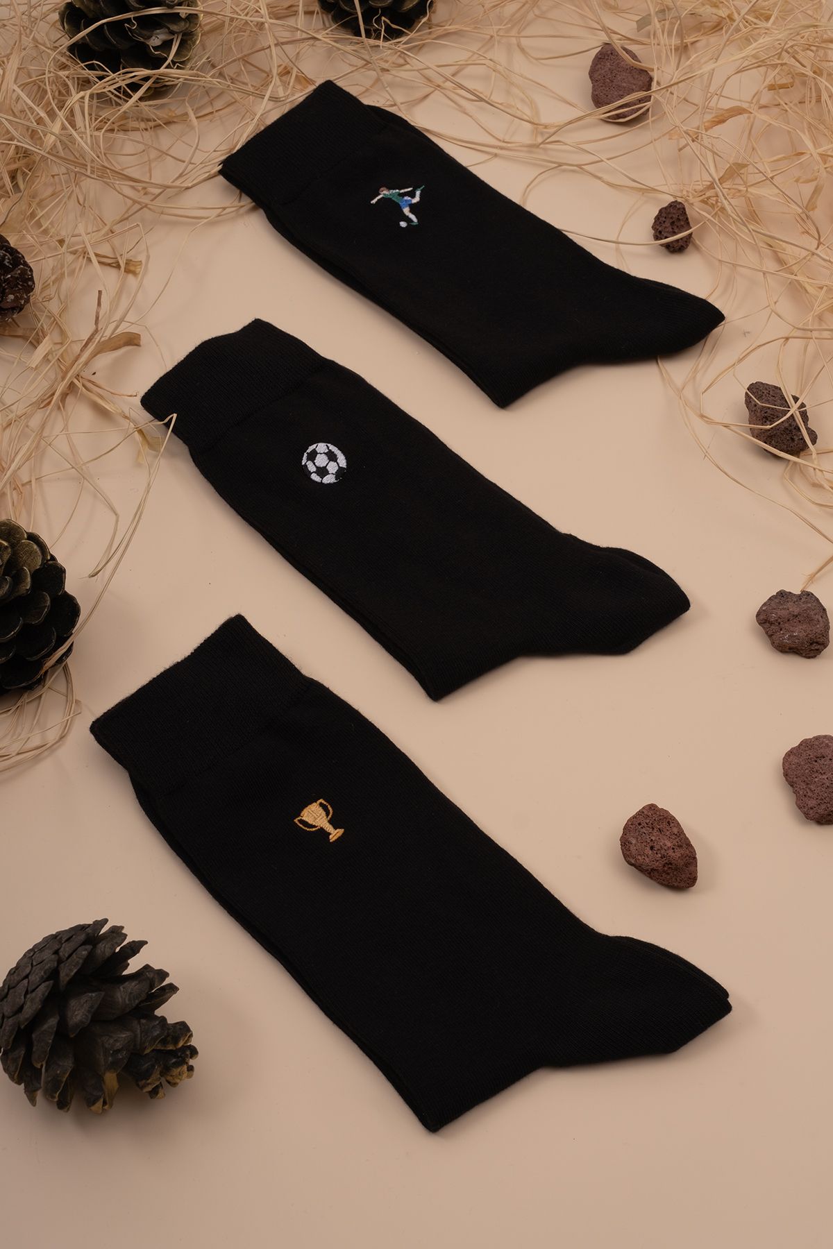 HİTRA-3-Piece Football Embroidered Embroidered Men's Sock Seamless Socks 2