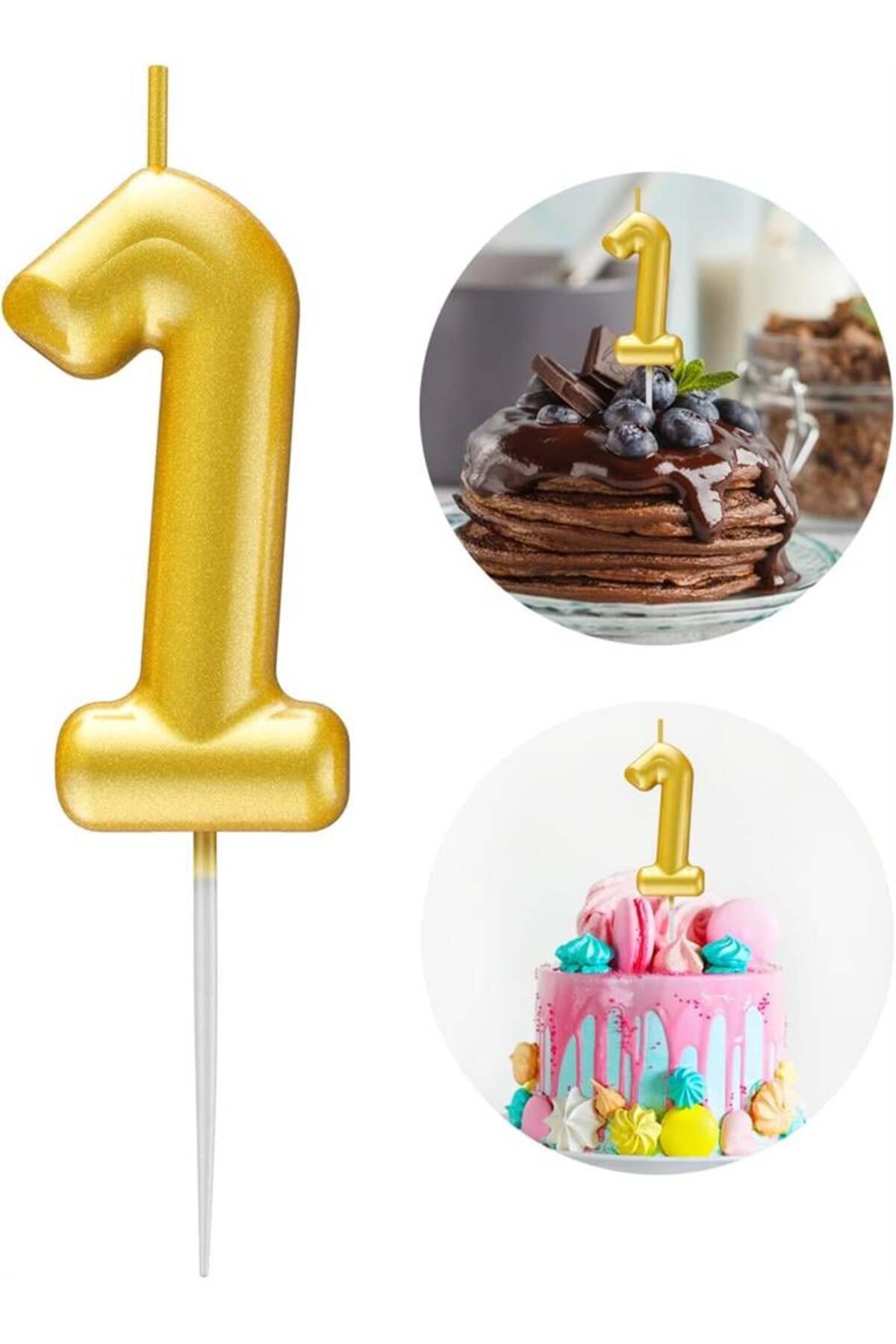Partifabrik 1 Yaş Gold Rakam Mum Altın Renk Doğum Günü Pasta Mumu 12 Cm