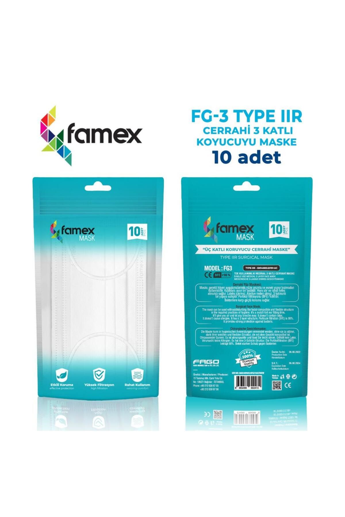 SPESİFİK PERAKENDE Famex Cerrahi Maske / FG-3 TYPE IIR CERRAHİ 3 KATLI KORUYUCU MASKE