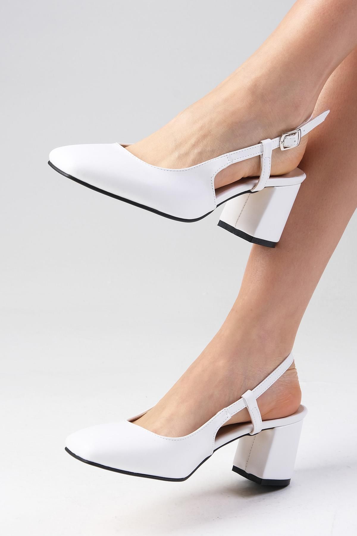 Mio Gusto-Belinda Damen-Schuhe mit Absatz, offene Rückseite, stumpfe Zehenpartie, Weiß 2