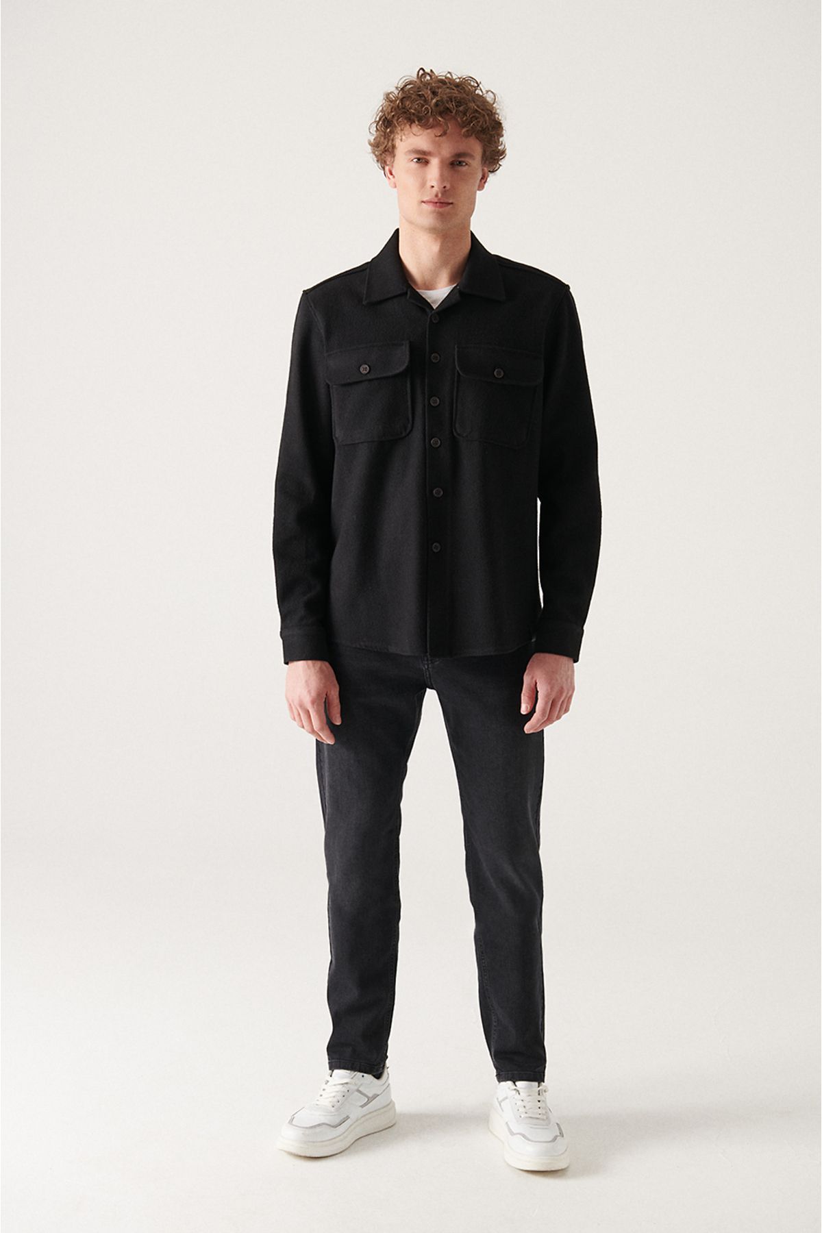 Avva آسایش نور پنبه سیاه مردانه مناسب کت ژاکت برش راحت E006010
