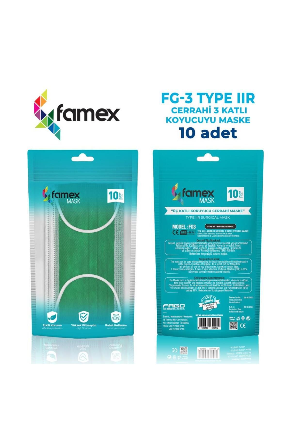 SPESİFİK PERAKENDE Famex Cerrahi Maske / FG-3 TYPE IIR CERRAHİ 3 KATLI KORUYUCU MASKE