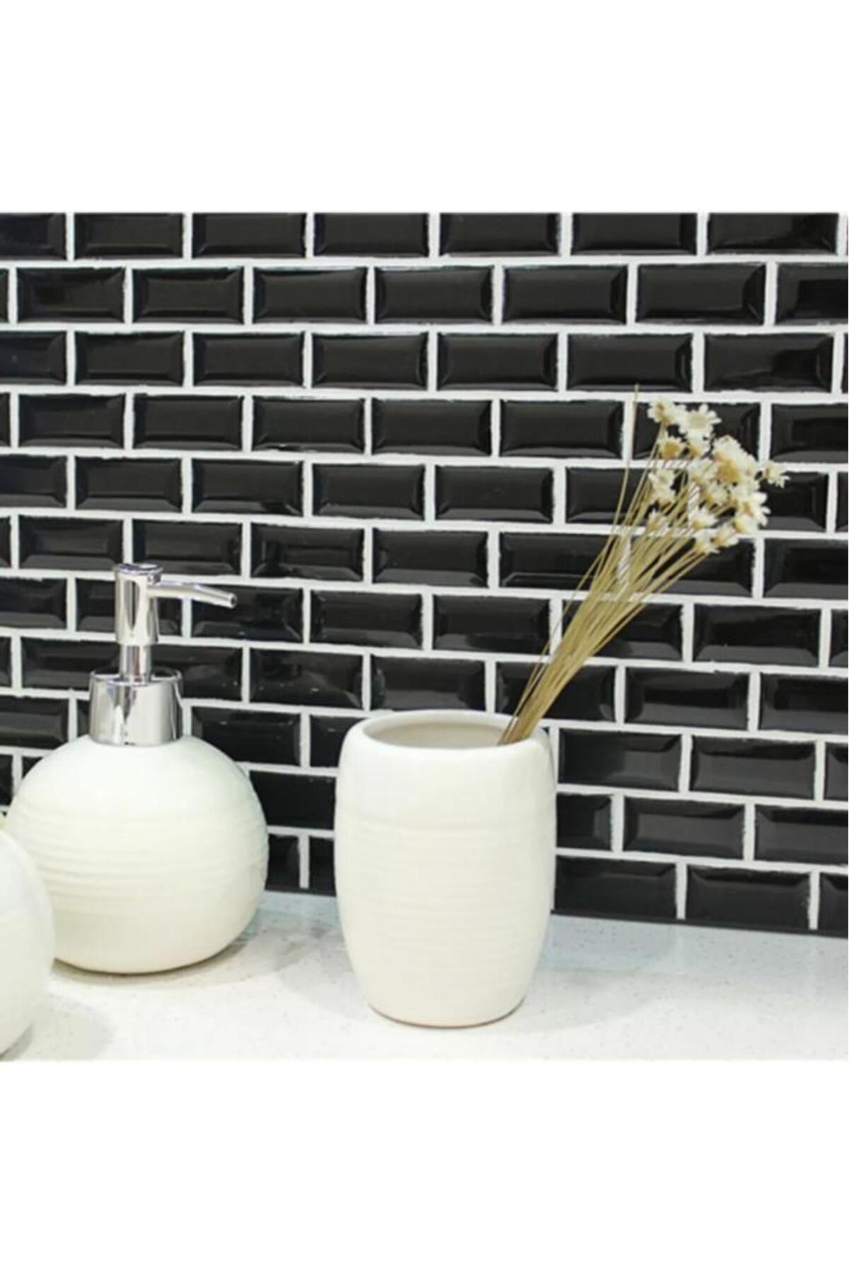 Renkli Duvarlar 70x70cm 1 Adet Yapışkanlı Beyaz Derzli Siyah Tuğla Desen Hol Salon Mutfak Duvar Kağıdı Paneli NW150