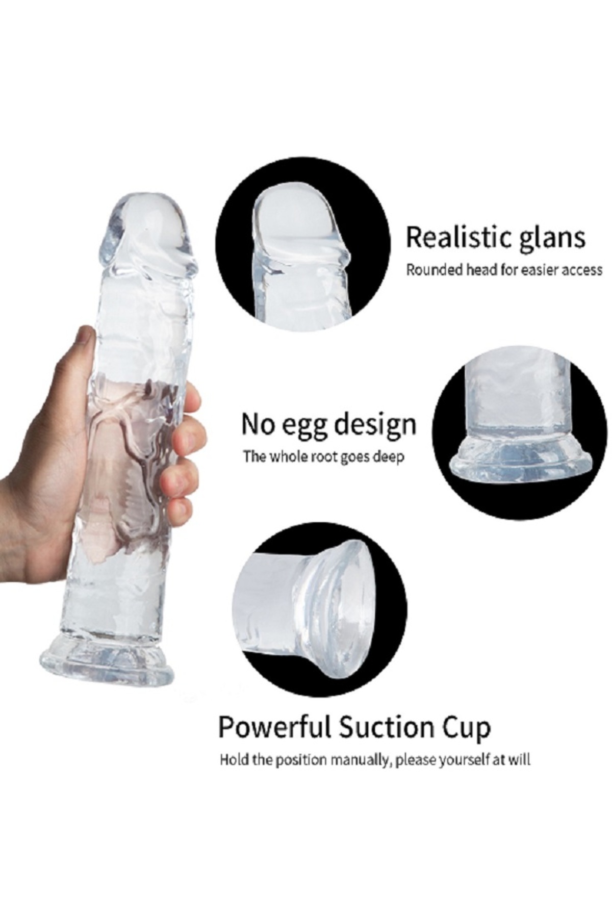 Şeffaf 9 cm boyunda Testissiz Dildo kayganlaştırıcı ve Vibratör 3