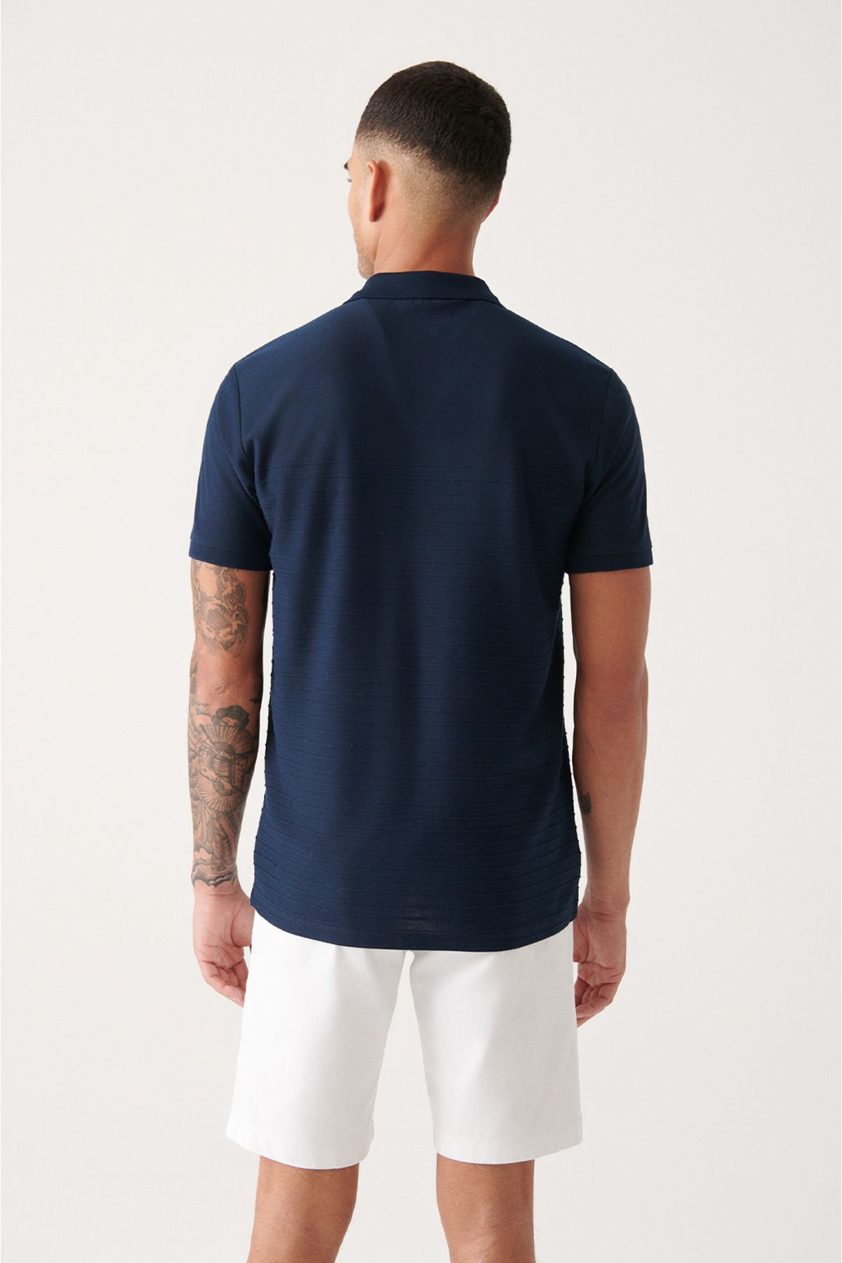 Avva آبی دریایی مردان 100 ٪ پنبه ژاکواری پولو یاکا تی شرت مناسب A31Y1128