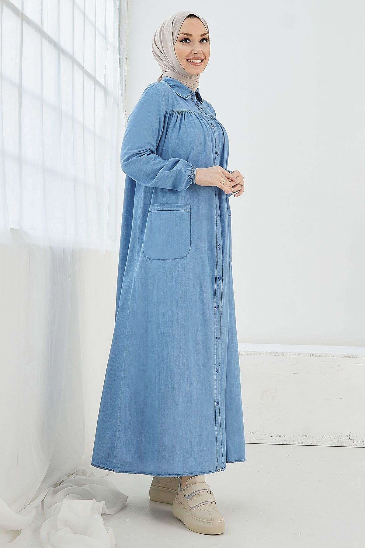 InStyle-Mayra Robe Džínové šaty do kapsy - Světle modré 4
