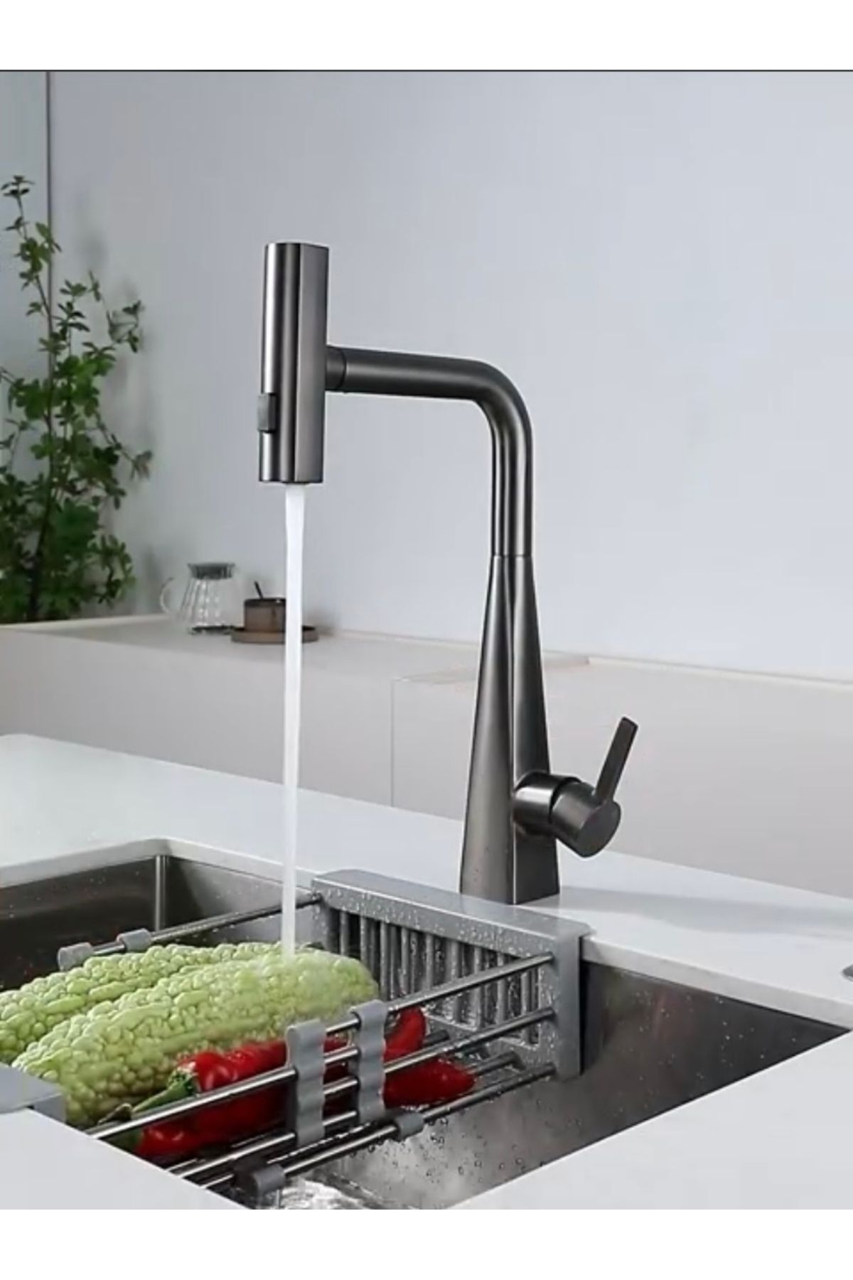 İSAOĞLU YAPI-Anthracite Kitchen Faucet Anthracite Gray Sink Tap Spiral Extending System 4 Separate Function Faucet 5