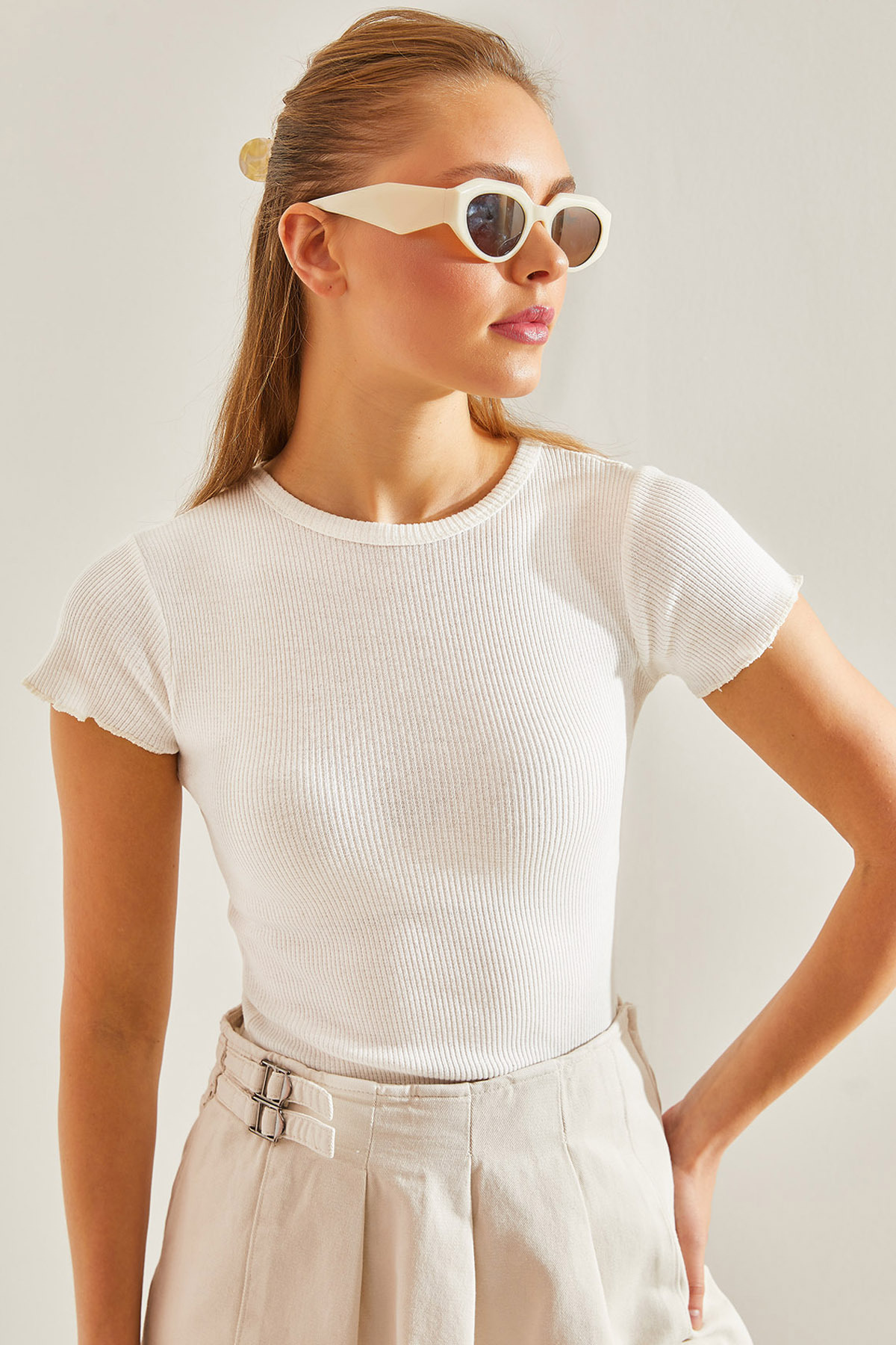 Bianco Lucci  Kadın Çizgili Fitilli Kaşkorse İkili Bluz 60201023 - Görsel 5