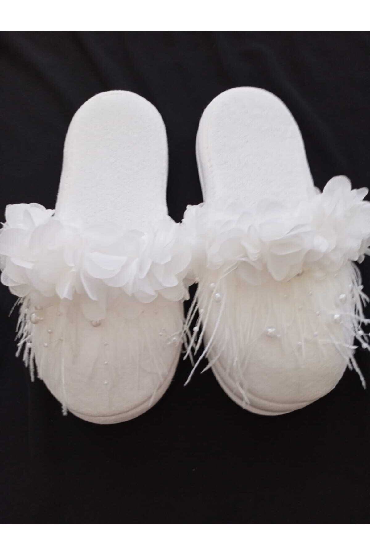 Hüner aksesuar Kadın Beyaz Incili Sallamalı Küpeli Açelya Taç Terlik Lohusa Seti fotoğrafı 2 (önizleme)