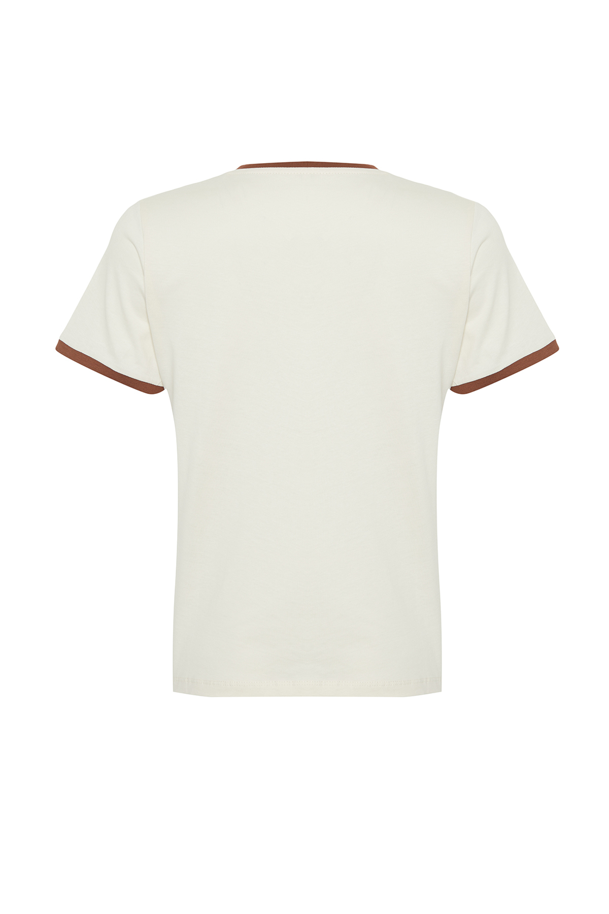 Trendyolmilla  Taş %100 Pamuk Slogan Baskılı Kontrast Biye Detaylı Örme T-Shirt TWOSS24TS00105 - Görsel 9