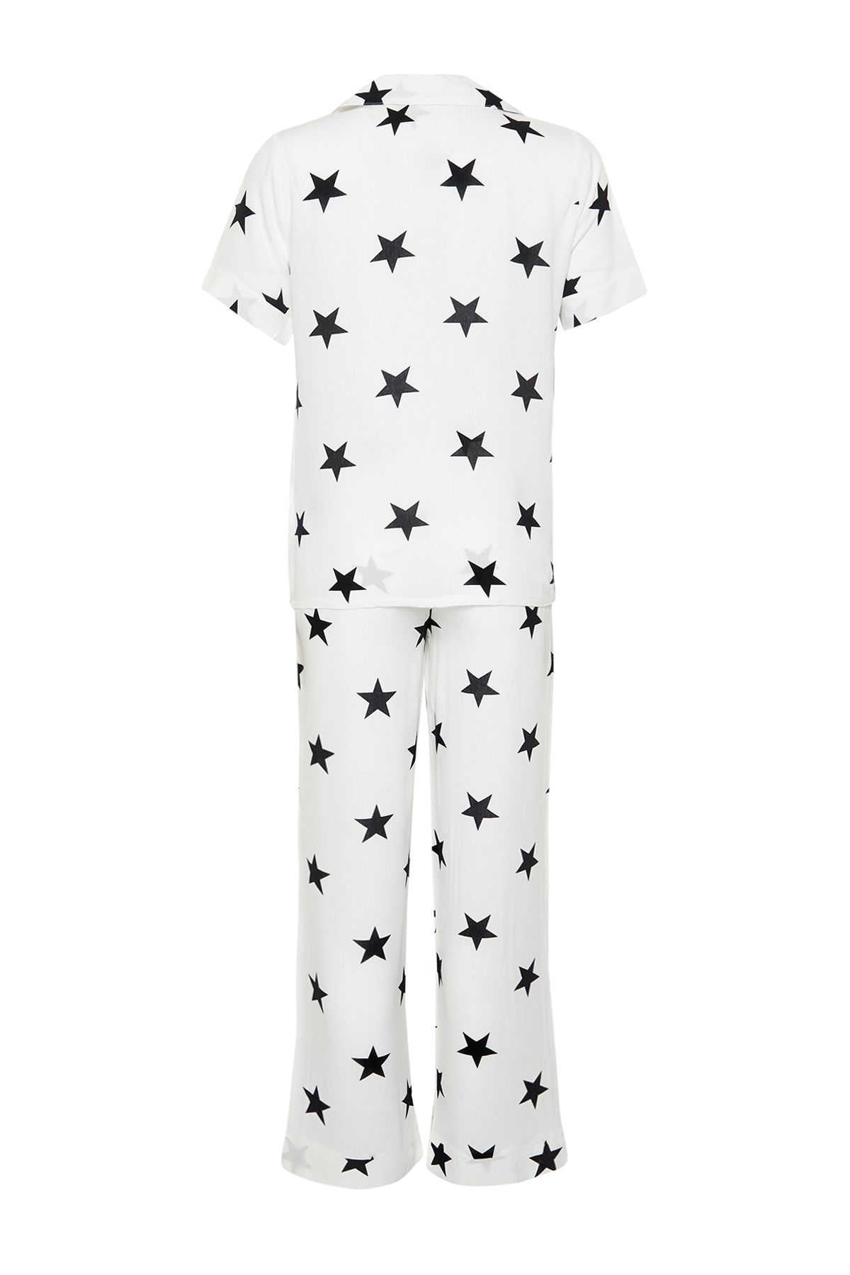 Trendyol Collection-White Star Pattern Viscose Woven Pajamas Set THMSS24PT00293 8