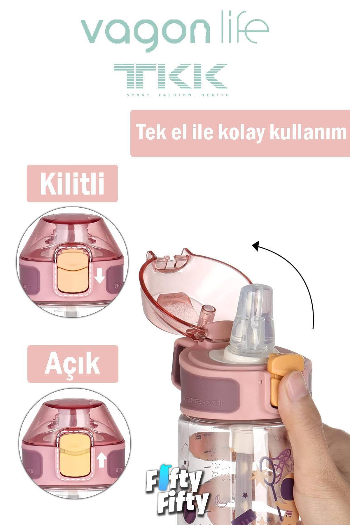قمقمه کمپ صورتی TKK 500 میل الگوی ضخیم Pipetan BPA بدون آب تریتان چربی FFTKK3002 500ml Vagonlife