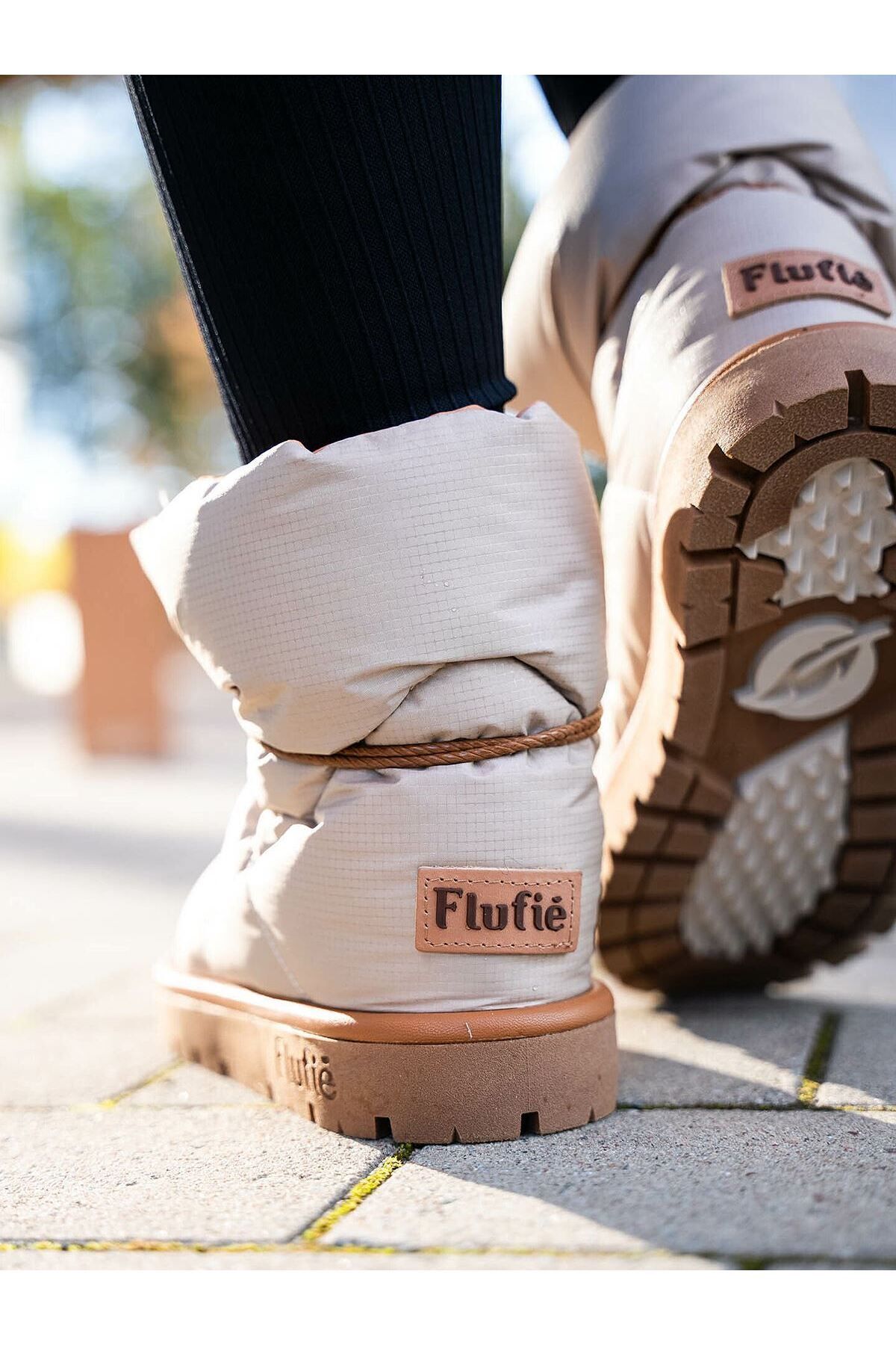 Flufie Kaz Tüyü Unisex Bot Klasik Serisi Beige görsel 7