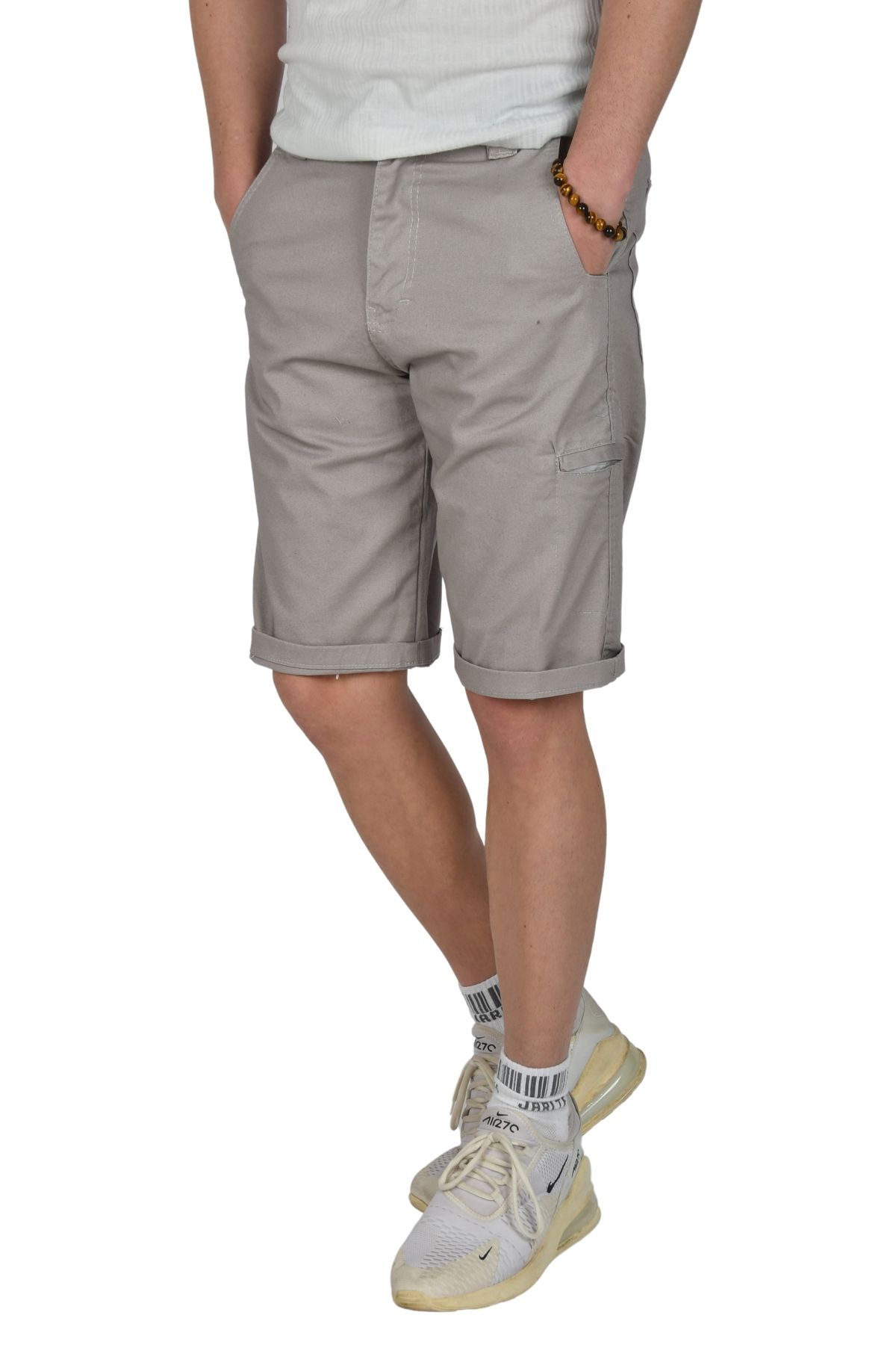 DeepSEA-Men's Stone New Season Zippered Slim Fit Cargo Shorts Capri2301613 5