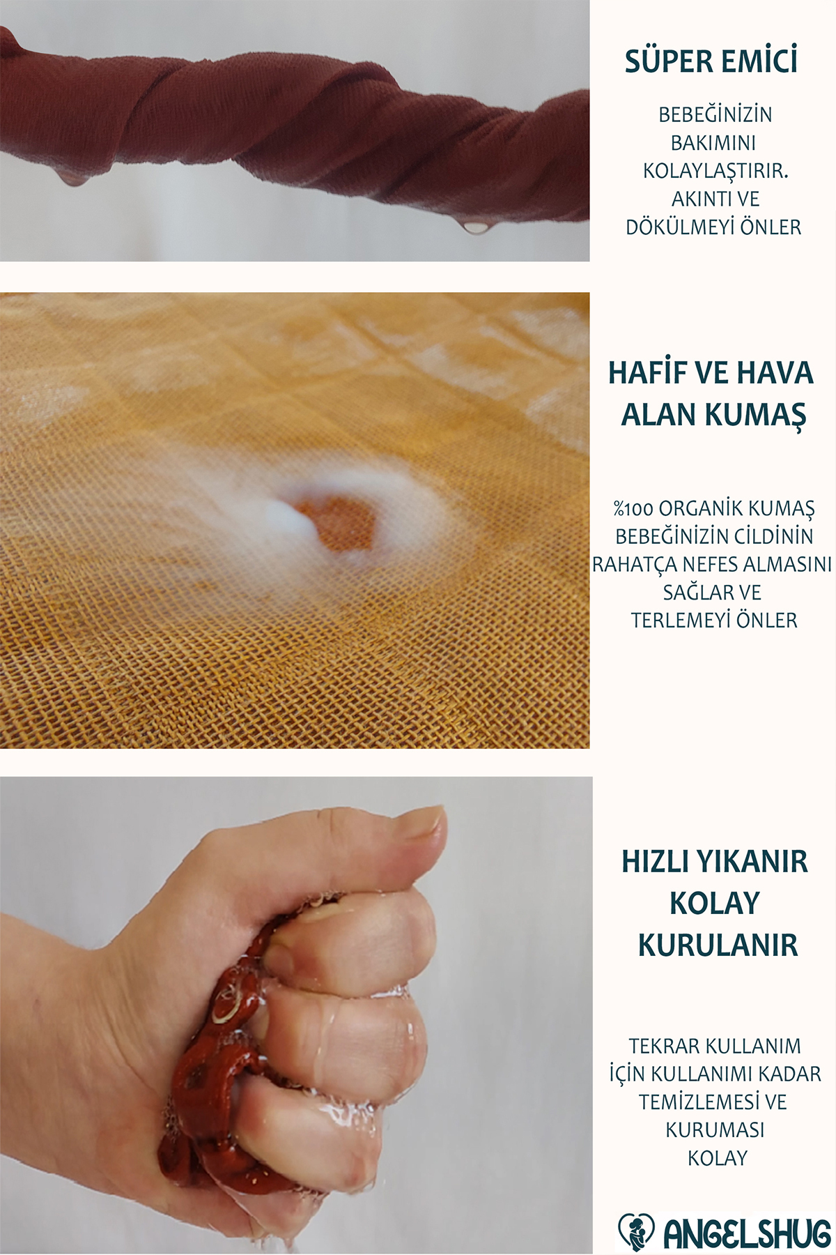 AngelsHug %100 Organik Müslin Çift Katlı Bebek Fular & Yakalık Mama Önlüğü & Salya Önlüğü Bez 12 ADET 40 CM fotoğrafı 7 (önizleme)