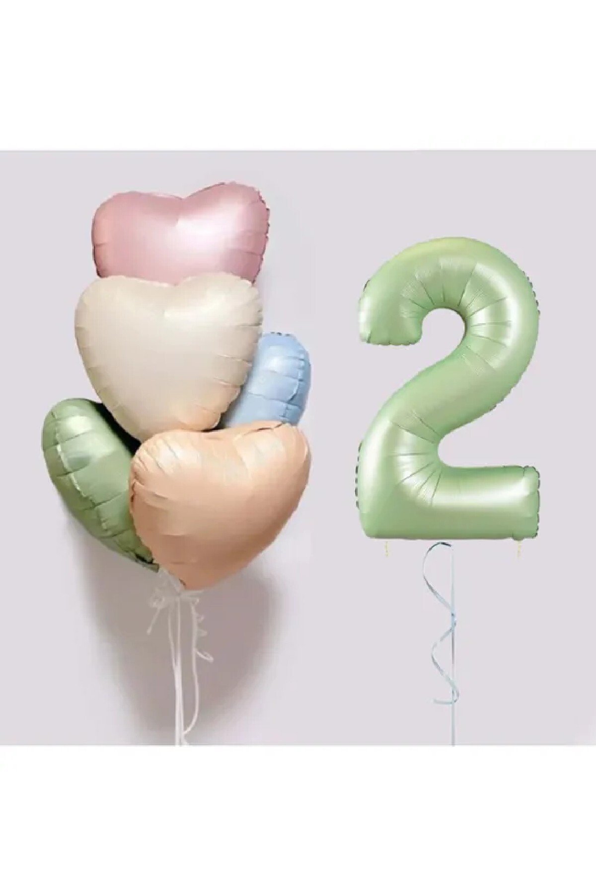 BKMC PARTY 5 Adet Retro Kalp Folyo Balon Buketi Seti  Su Yeşili Rakam Folyo Balon  Doğum Günü Balon Seti Süsü