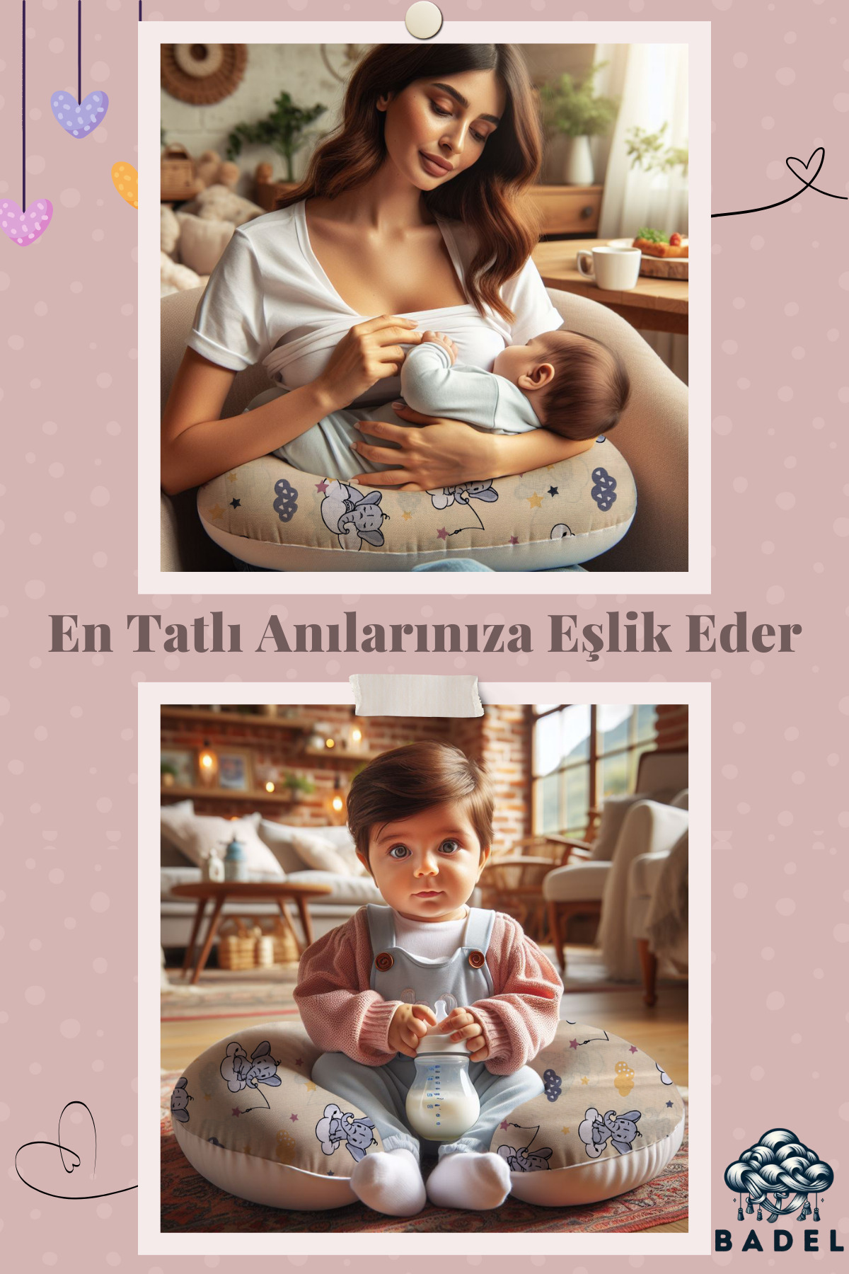 Badel Tekstil Emzirme Yastığı | Çift Taraflı, Fil Desen, Destek Yastığı Model fotoğrafı 4 (önizleme)