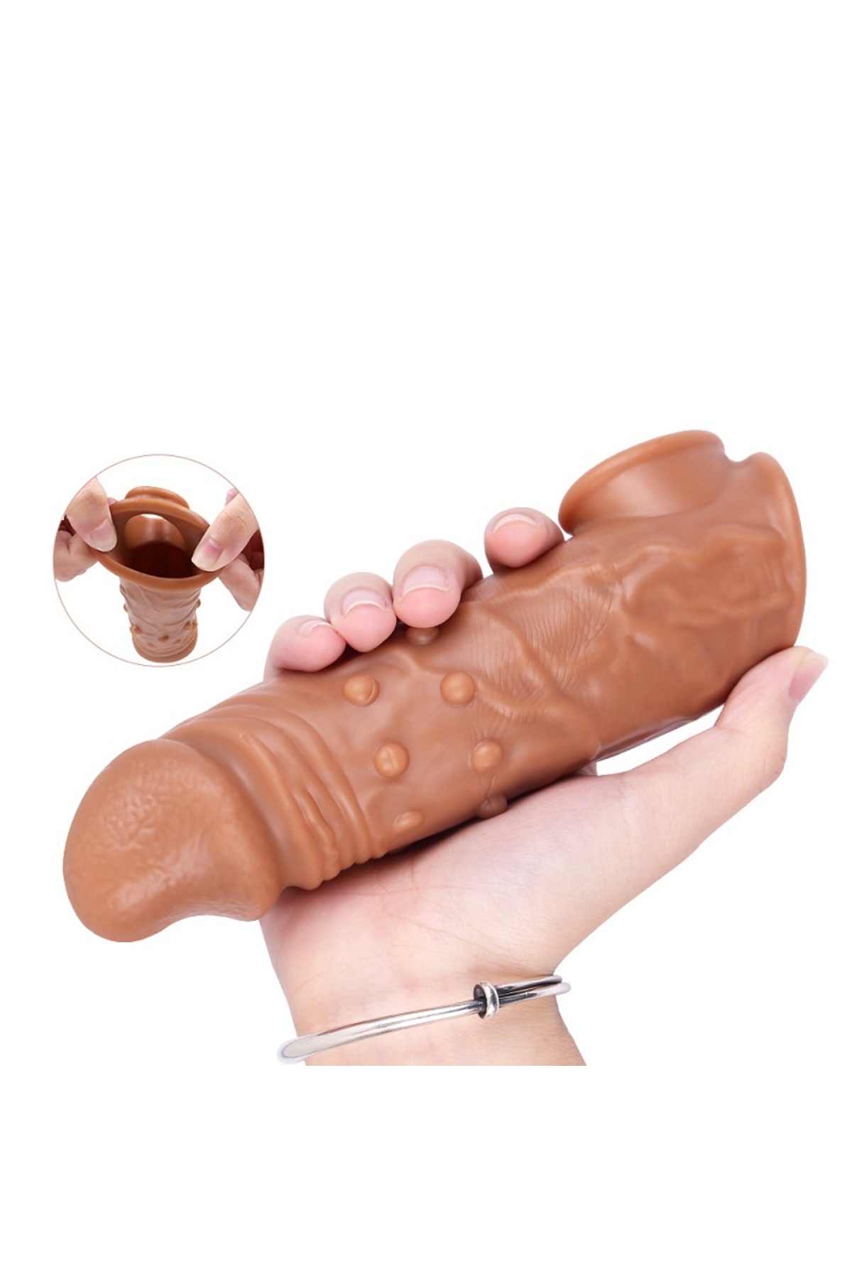 16 cm uzunlukta Tırtıklı silikon penis kılıfı ve Titreşimli Penis Halkası 3