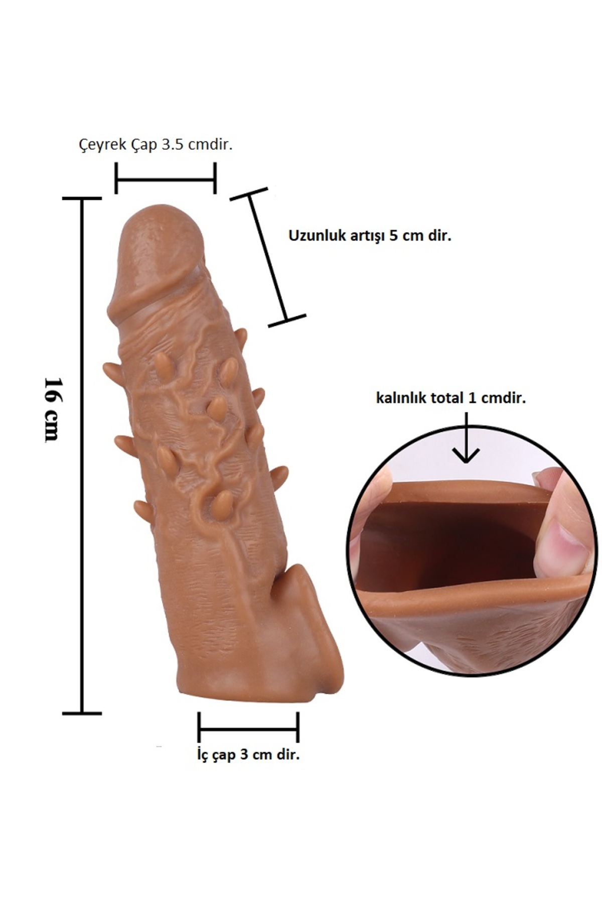 16 cm uzunlukta Testis halkalı Tırtıklı Realistik penis kılıfı ve 3 lü Penis Halkası 2