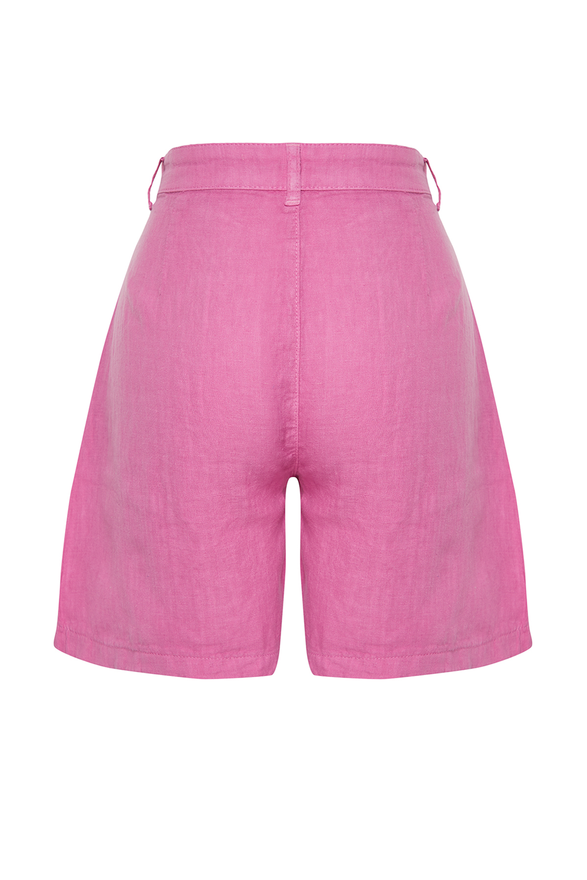 Trendyolmilla  Pembe %100 Keten Pileli Yüksek Bel Şort TWOSS24SR00093 - Görsel 8