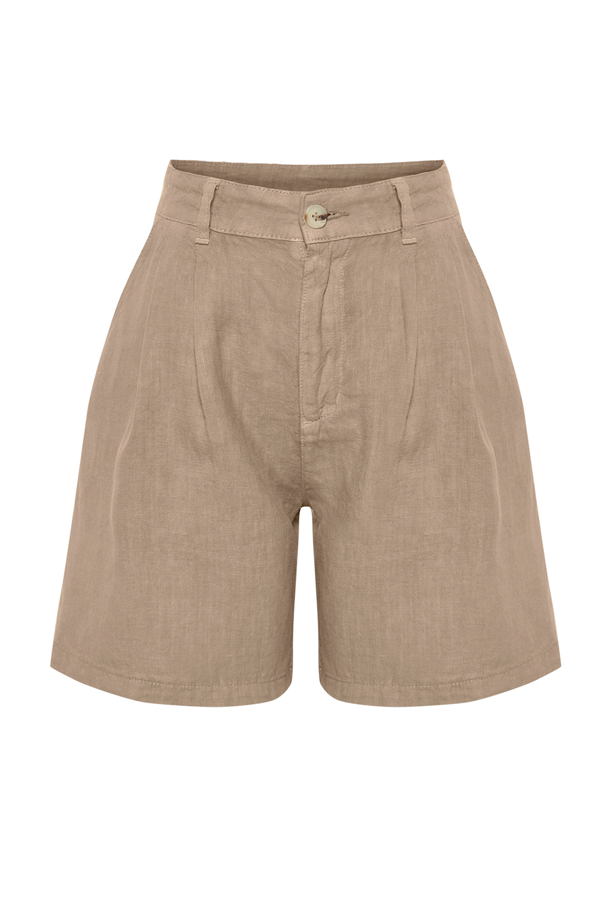 Trendyolmilla  Vizon %100 Keten Pileli Yüksek Bel Şort TWOSS24SR00093 - Görsel 7