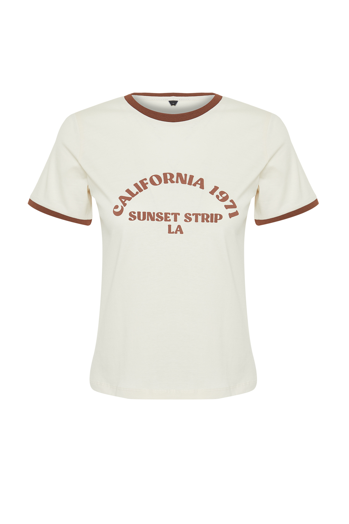 Trendyolmilla  Taş %100 Pamuk Slogan Baskılı Kontrast Biye Detaylı Örme T-Shirt TWOSS24TS00105 - Görsel 8