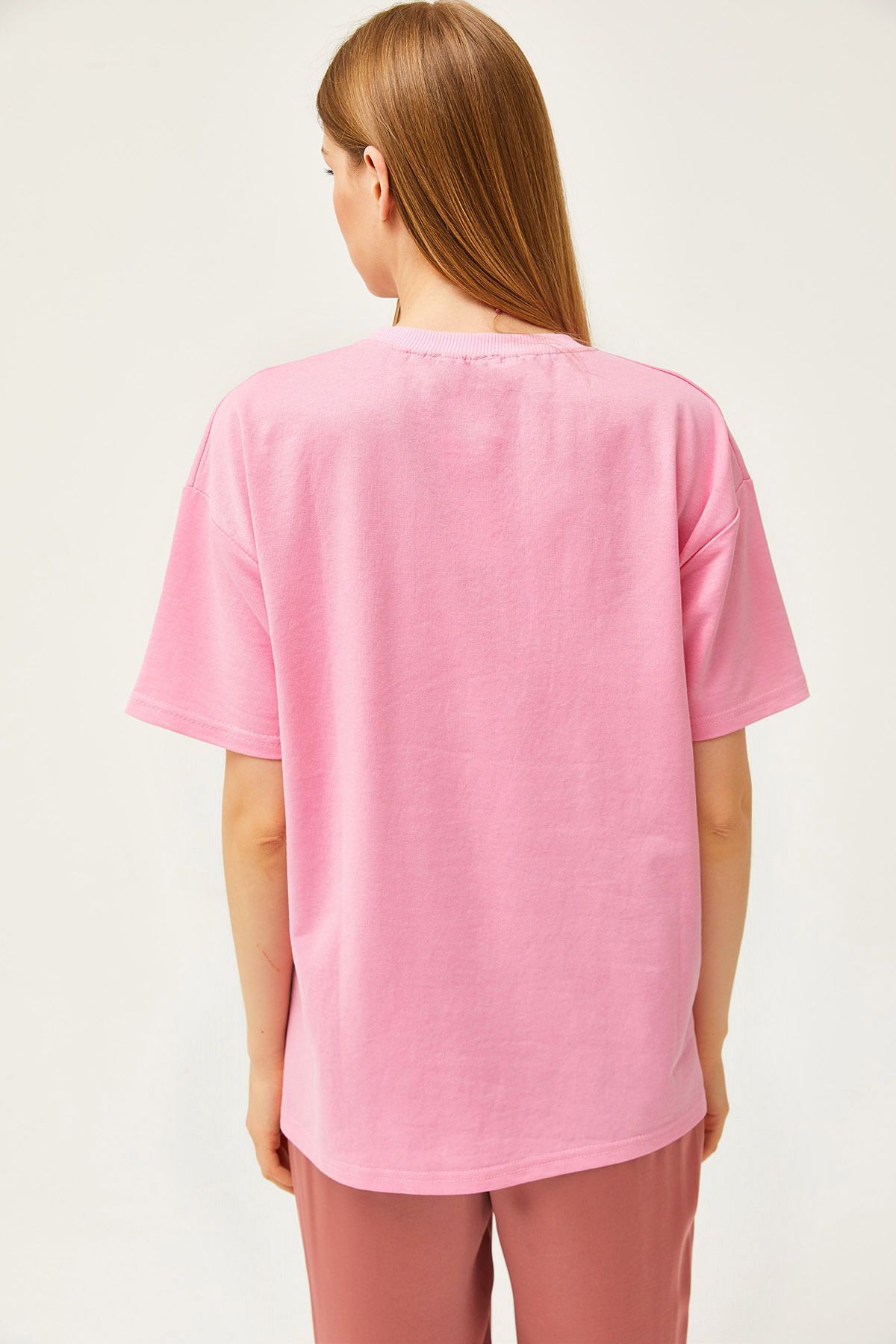 Olalook-Women's Pink Girl Printed Oversize T-Shirt TSH-19000799 5